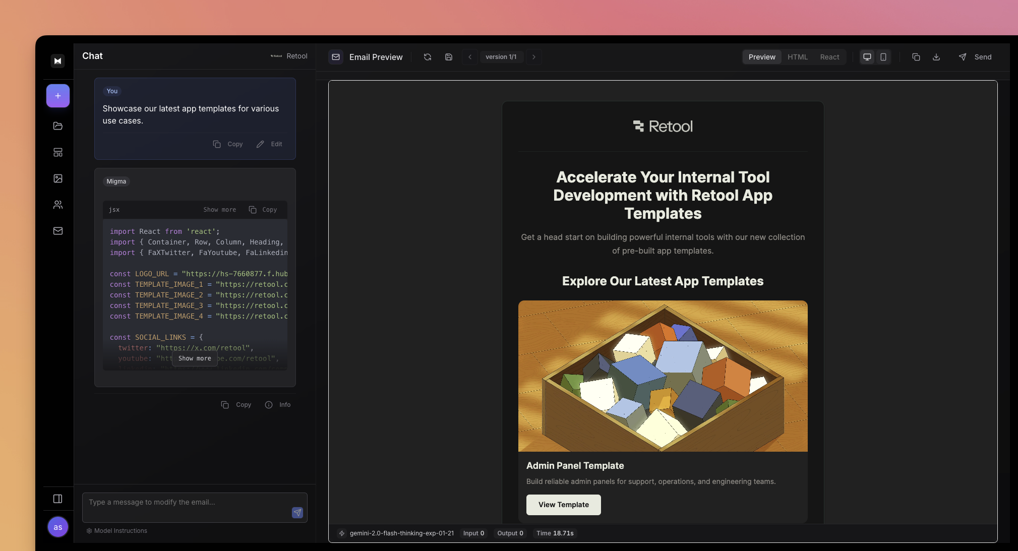 Migma's AI Agent Mode - automatically creating professional email content