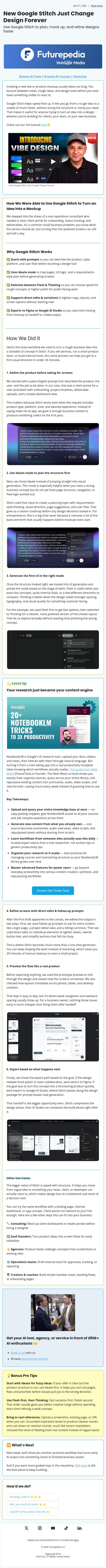 Google Stitch Makes Design Mockups Much Easier email from 未来百科 screenshot