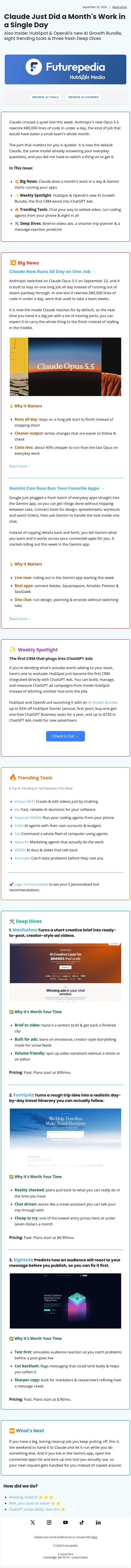 Claude Just Did a Month's Work in a Single Day email from 未来百科 screenshot