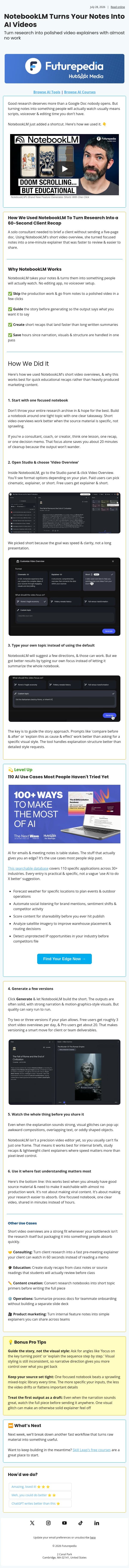 NotebookLM Turns Your Notes Into AI Videos email from 未来百科 screenshot