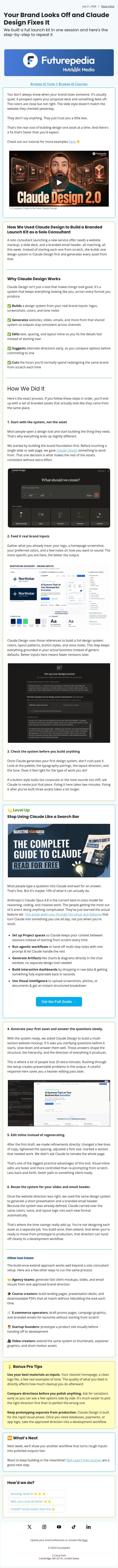 Your Brand Looks Off and Claude Design Fixes It email from 未来百科 screenshot