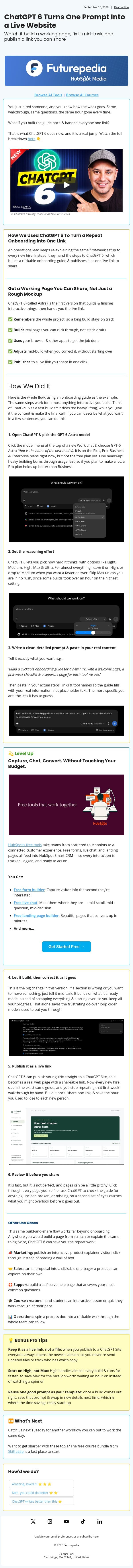 ChatGPT 6 Turns One Prompt Into a Live Website email from 未来百科 screenshot