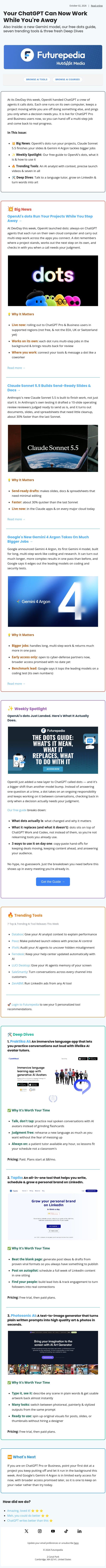 Your ChatGPT Can Now Work While You're Away email from 未来百科 screenshot
