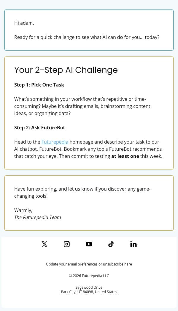 Challenge accepted? email from 未来百科 screenshot