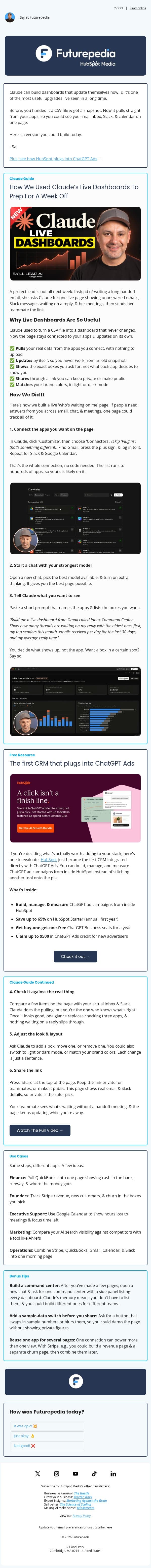 Claude Just Made Your Old Dashboards Pointless email from 未来百科 screenshot