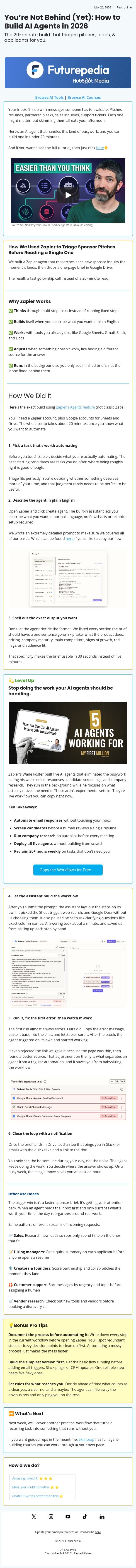You’re Not Behind (Yet): How to Build AI Agents in 2026 email from 未来百科 screenshot