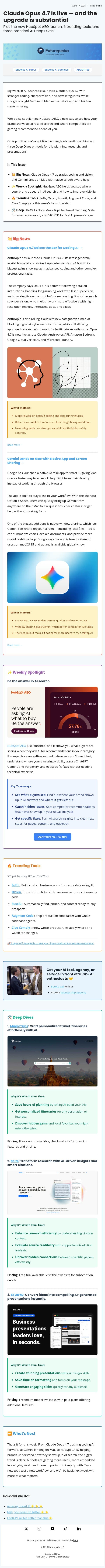 Claude Opus 4.7 is live — and the upgrade is substantial email from 未来百科 screenshot