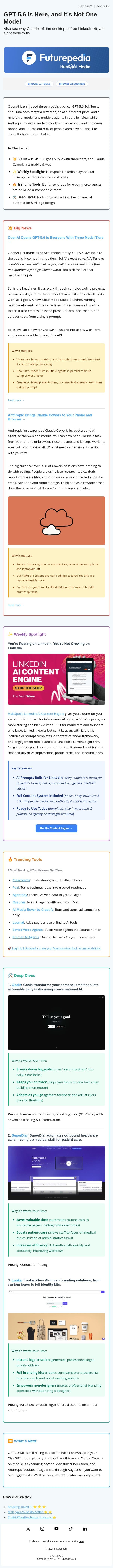 GPT-5.6 Is Here, and It's Not One Model email from 未来百科 screenshot