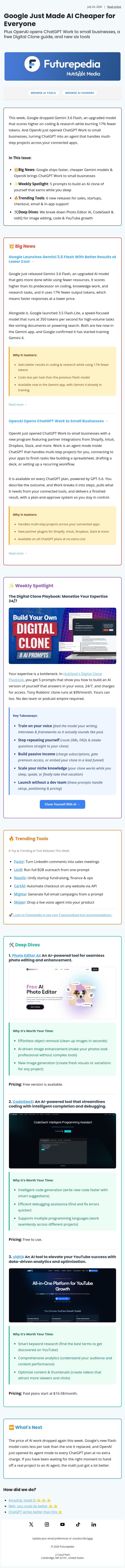 Google Just Made AI Cheaper for Everyone email from 未来百科 screenshot