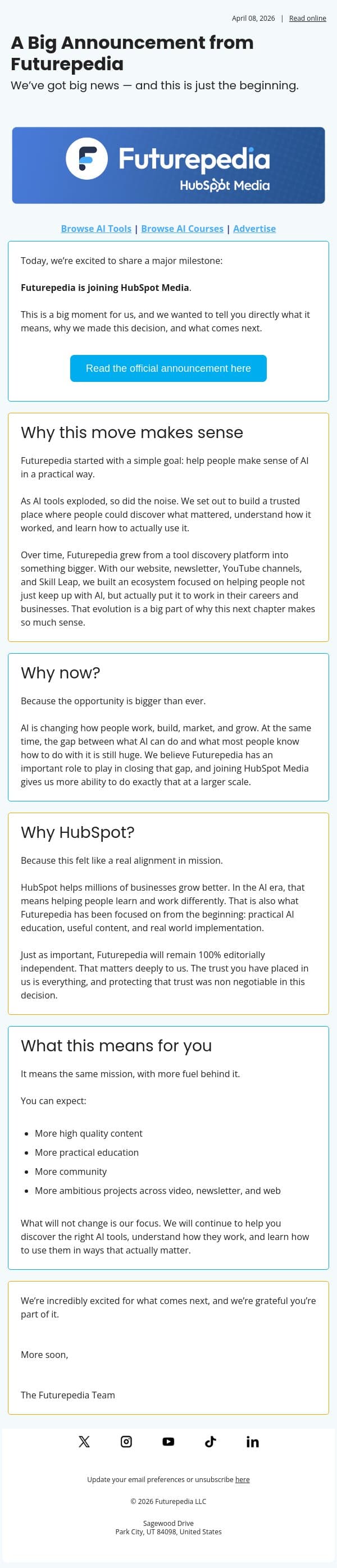 A Big Announcement from Futurepedia email from 未来百科 screenshot