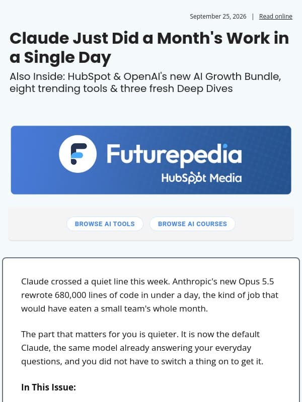 Claude Just Did a Month's Work in a Single Day email from 未来百科