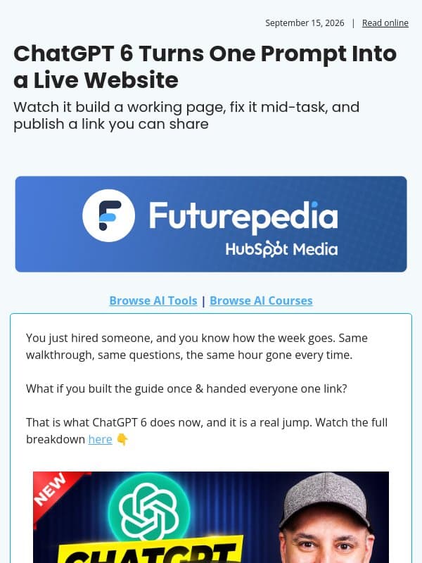 ChatGPT 6 Turns One Prompt Into a Live Website email from 未来百科