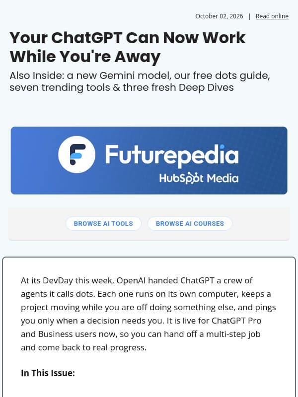 Your ChatGPT Can Now Work While You're Away email from 未来百科