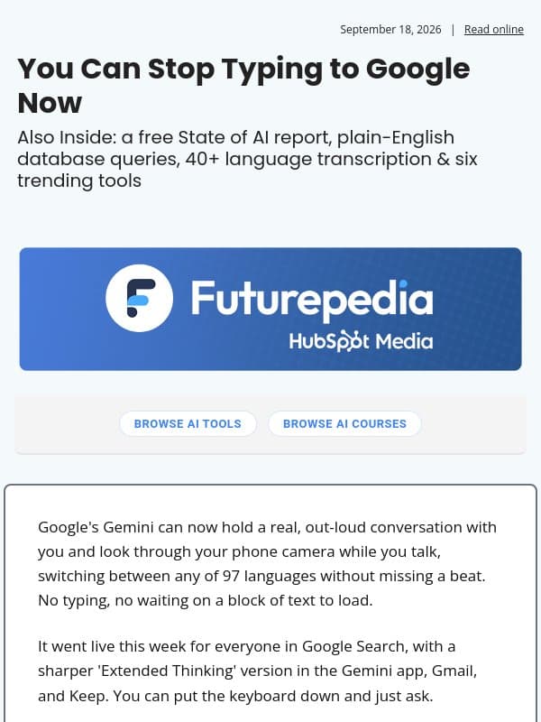 You Can Stop Typing to Google Now email from 未来百科