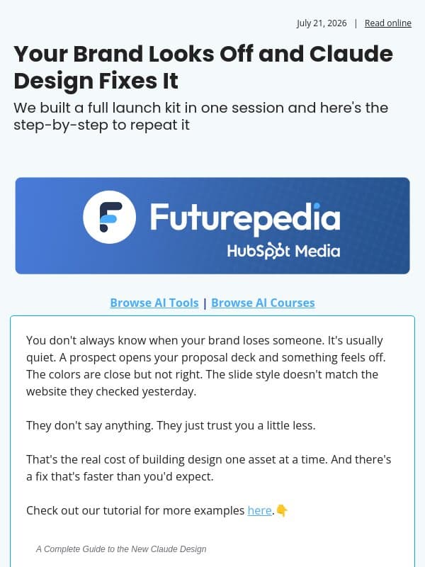 Your Brand Looks Off and Claude Design Fixes It email from 未来百科