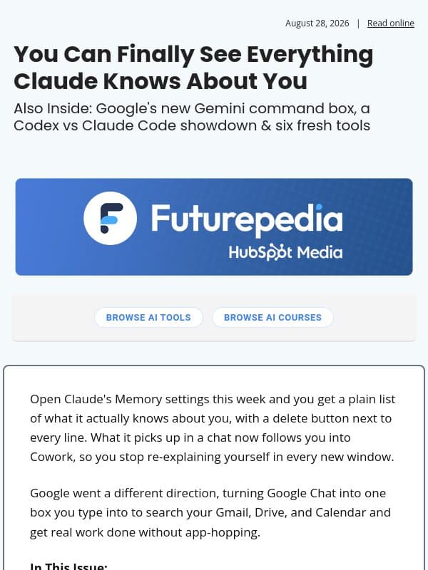 You Can Finally See Everything Claude Knows About You email from 未来百科