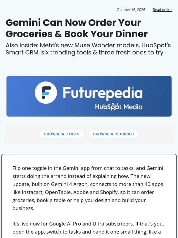 Gemini Can Now Order Your Groceries & Book Your Dinner email from 未来百科