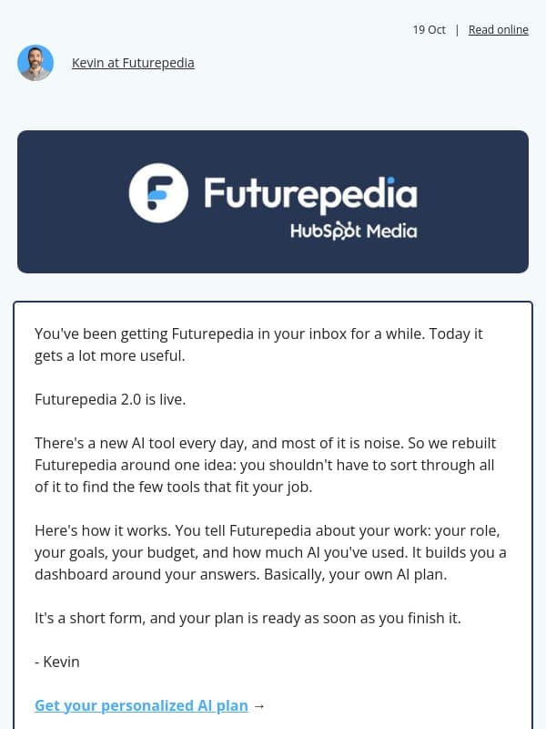 We Rebuilt Futurepedia Around Your Job email from 未来百科