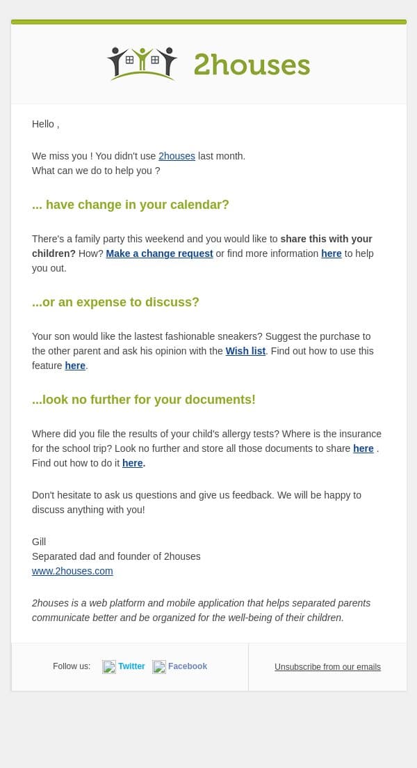 It's a long time that we've seen you on 2houses email from 2houses screenshot