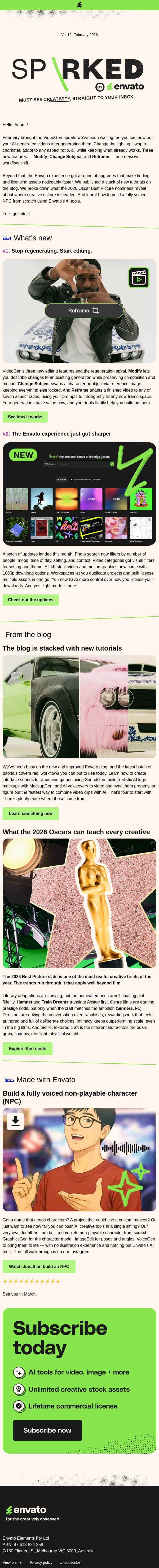 The VideoGen update that changes everything + a stacked Feb email from 3DOcean screenshot