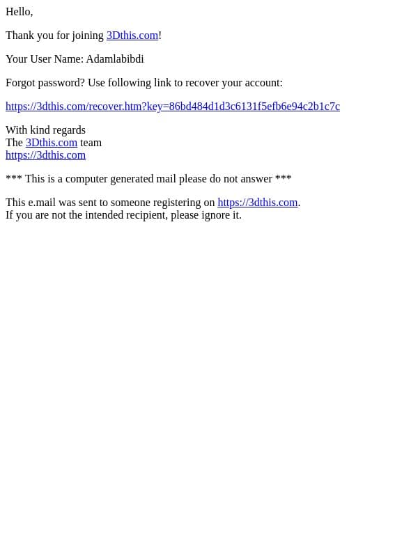 Welcome to 3Dthis email from 3Dthis screenshot