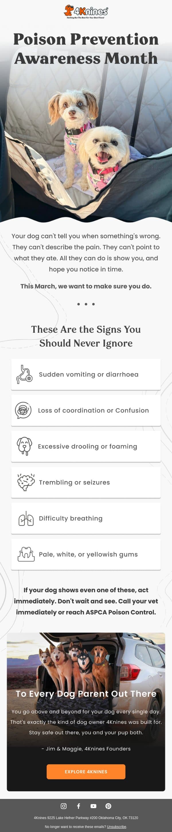 The dangers hiding in plain sight, for your pup. email from 4Knines screenshot