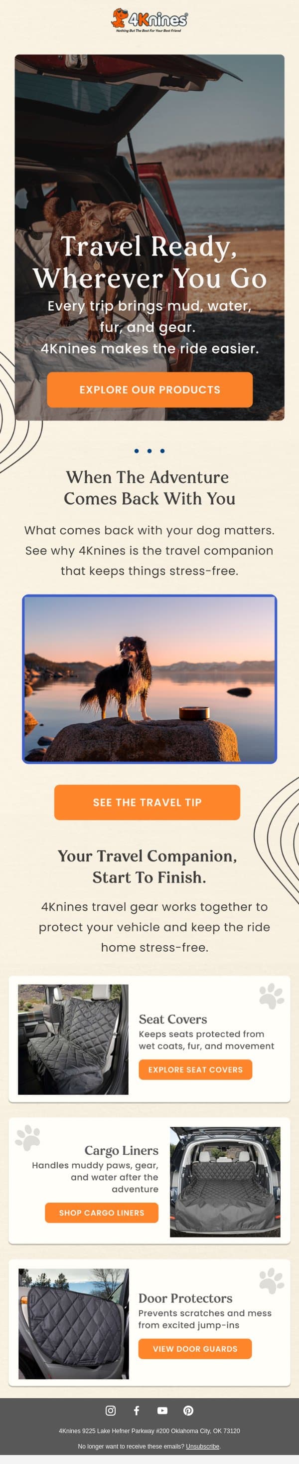A Travel Tip Worth Packing email from 4Knines screenshot