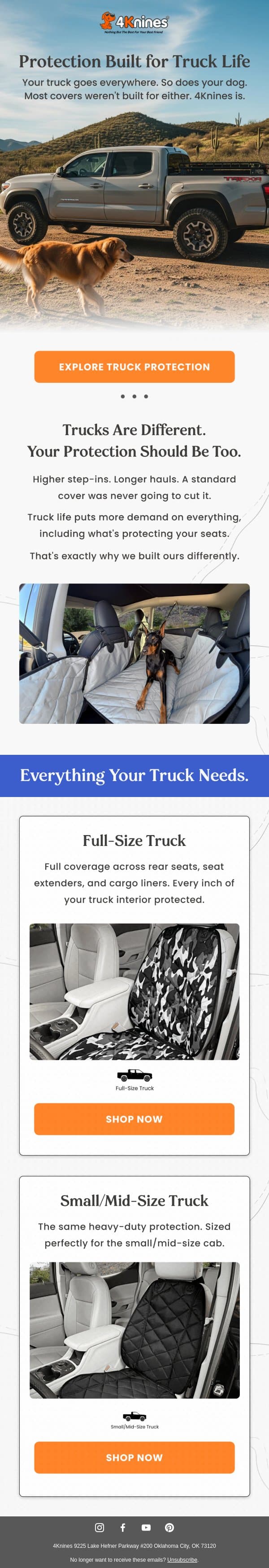 Your truck. Your dog. One cover built for both. email from 4Knines screenshot