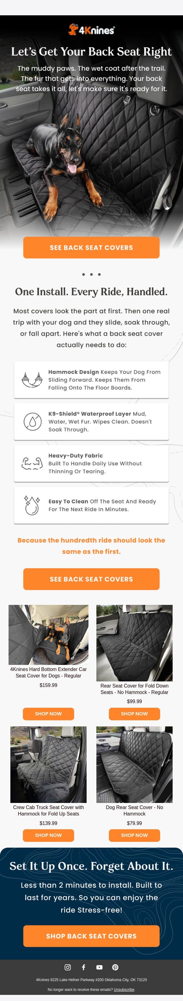 Here's what a properly set-up back seat actually looks like. email from 4Knines screenshot