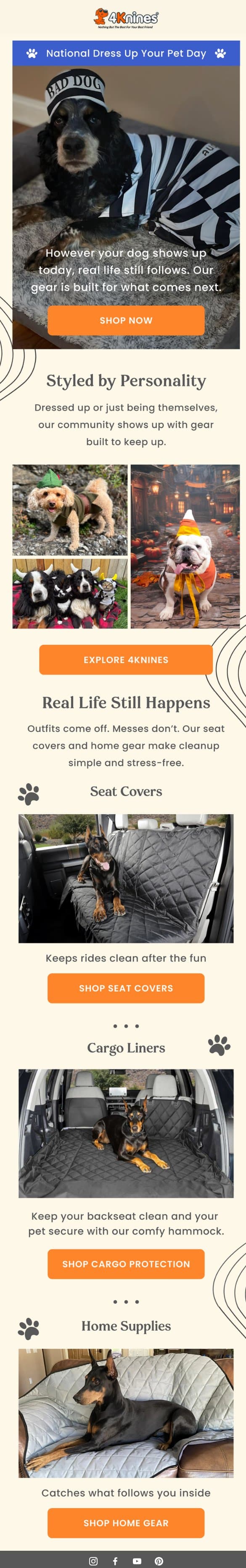National Dress Up Your Pet Day email from 4Knines screenshot