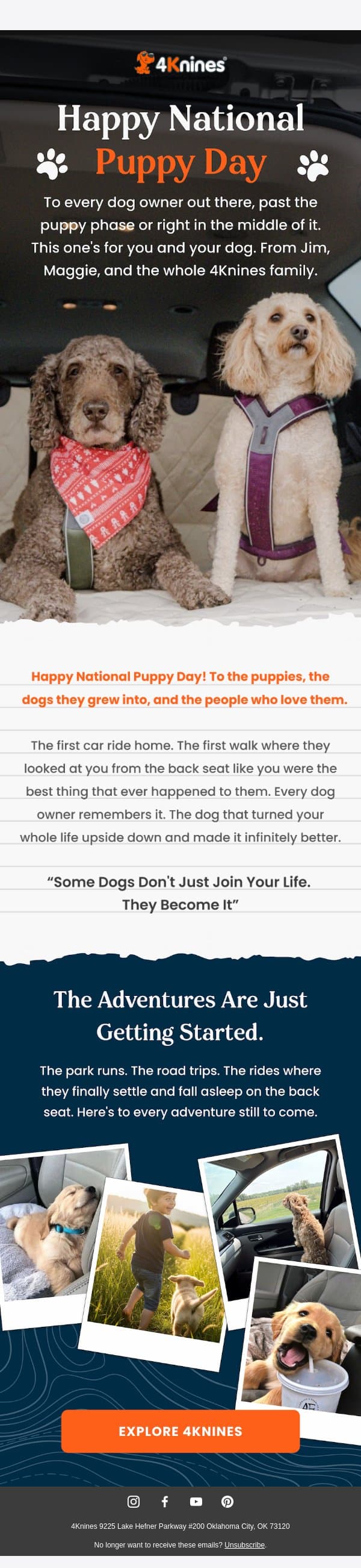 Happy National Puppy Day! email from 4Knines screenshot