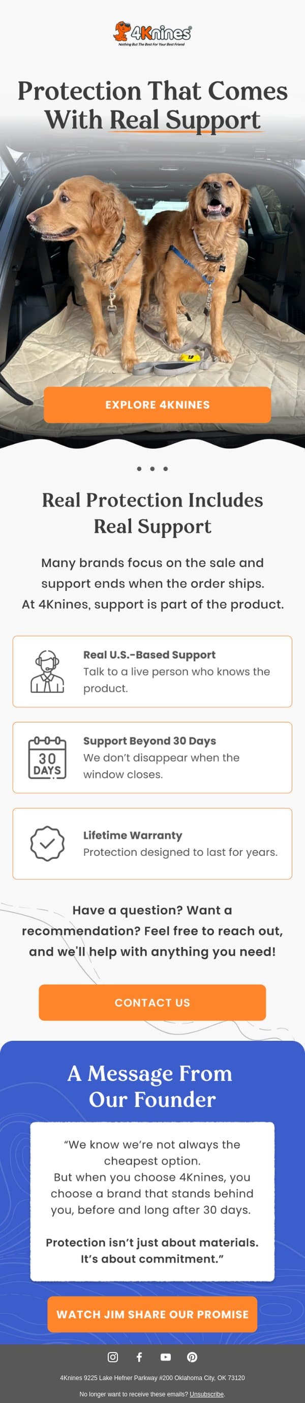 Protection designed to last email from 4Knines screenshot