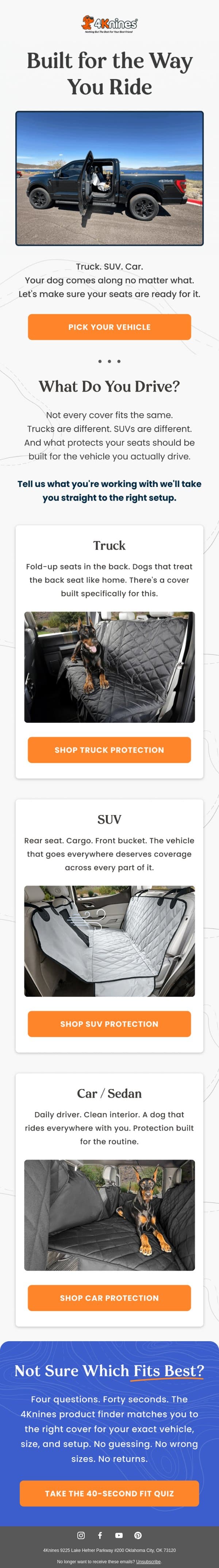 What do you drive? email from 4Knines screenshot