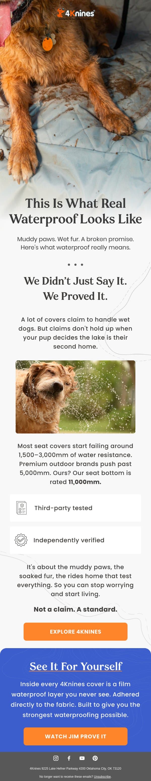 This is what waterproof actually looks like. email from 4Knines screenshot