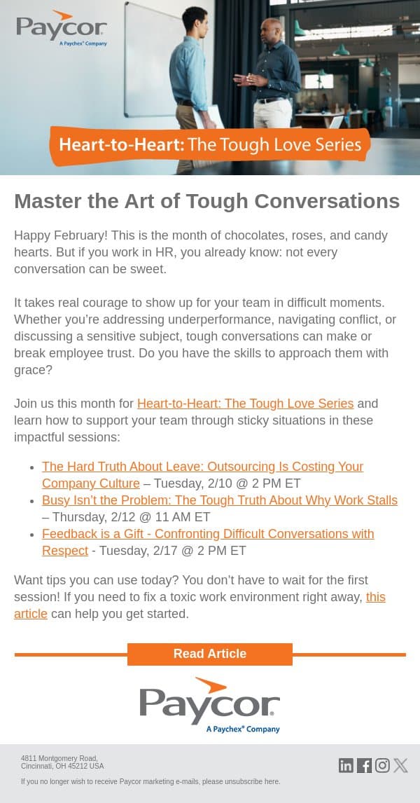 Register Now: Tough Love Webinar Series email from 7Geese screenshot