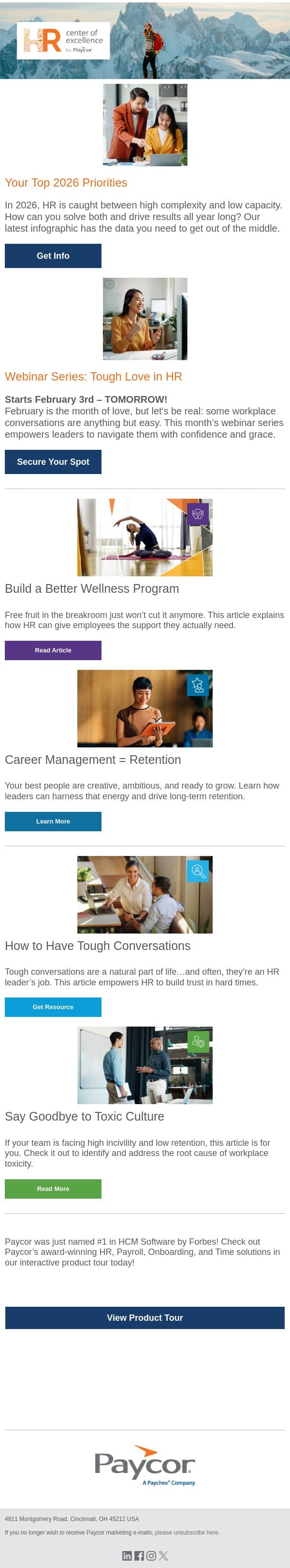Latest HR Updates from Paycor email from 7Geese screenshot