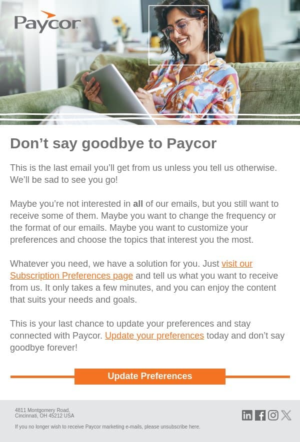 We’re going to miss you! email from 7Geese screenshot