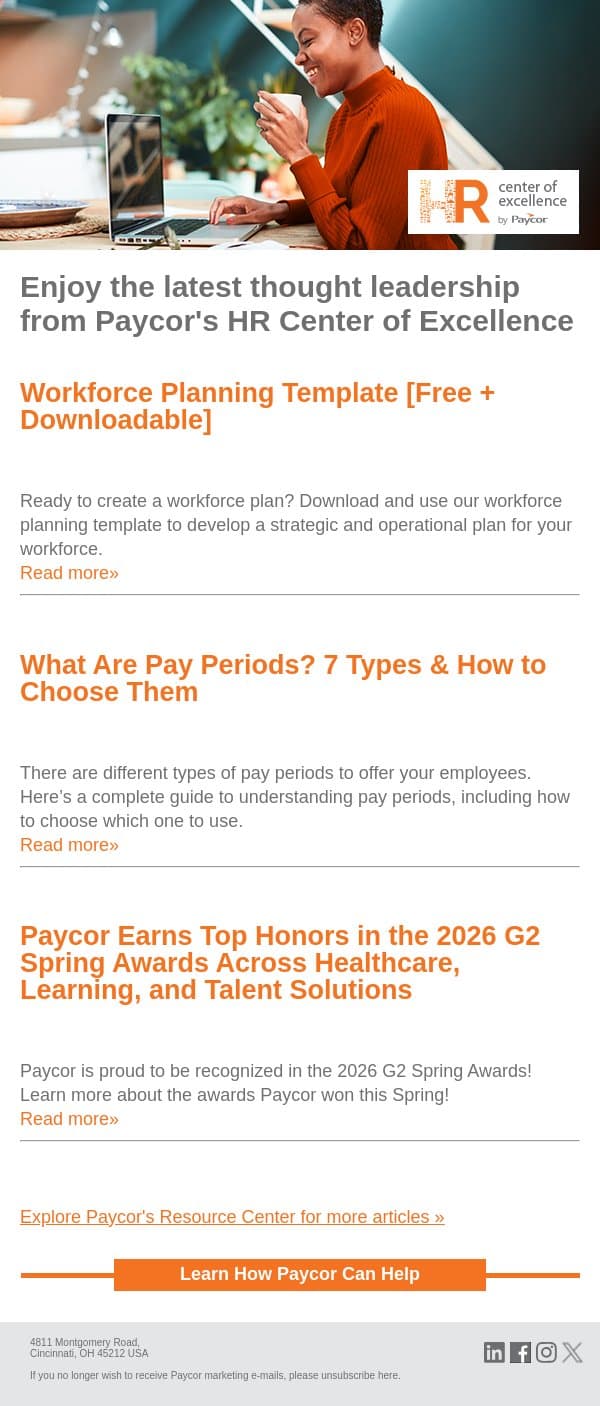 From Paycor's Resource Center: Workforce Planning Template [Free + Downloadable] email from 7Geese screenshot