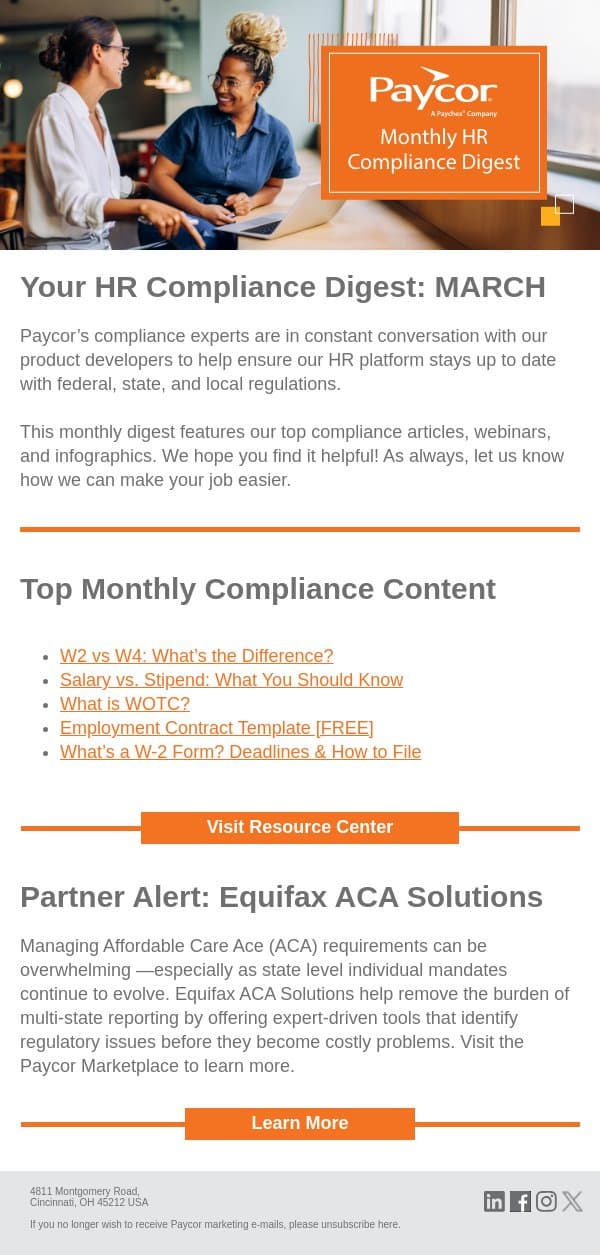 [NEWSLETTER] March HR Compliance Updates email from 7Geese screenshot