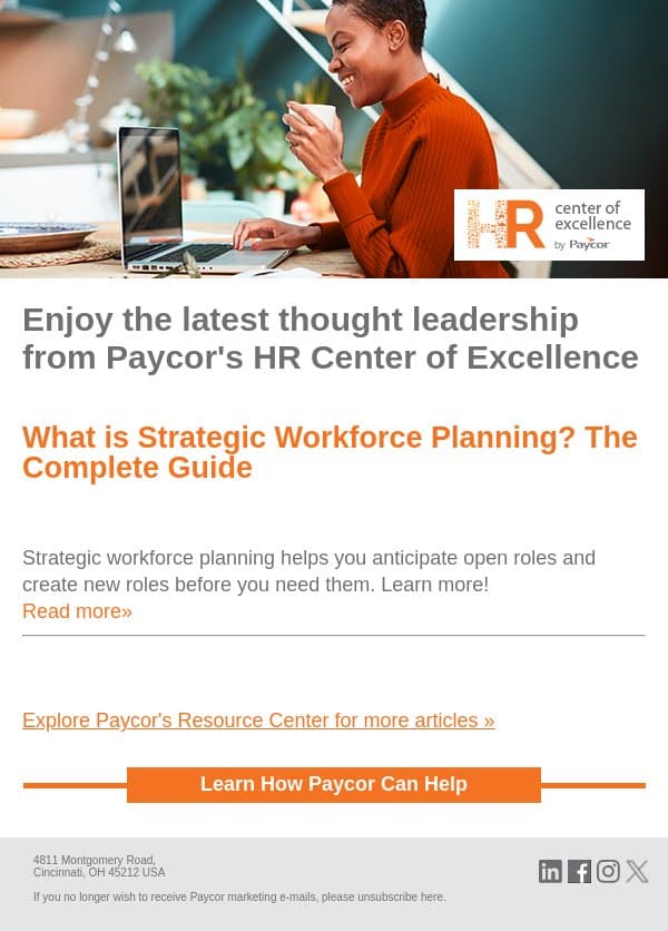 From Paycor's Resource Center: What is Strategic Workforce Planning? The Complete Guide email from 7Geese screenshot