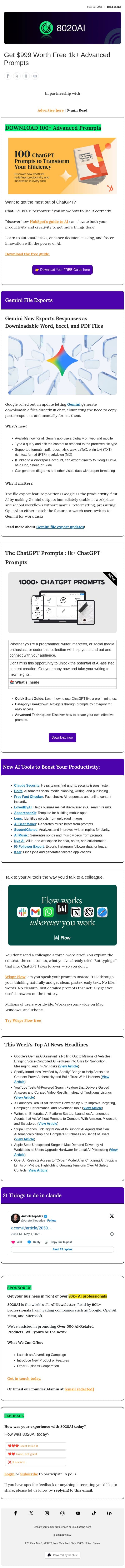 Get $999 Worth Free 1k+ Advanced Prompts email from 8020 AI screenshot