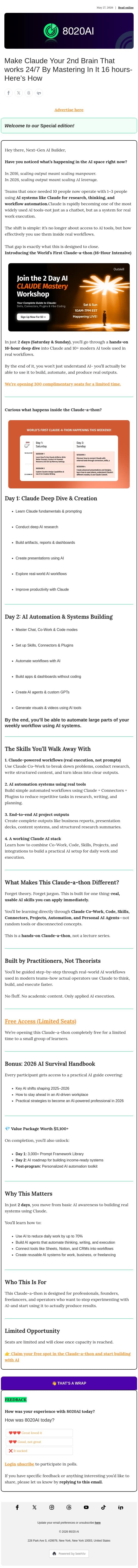 Make Claude Your 2nd Brain That works 24/7 By Mastering In It 16 hours- Here’s How email from 8020 AI screenshot