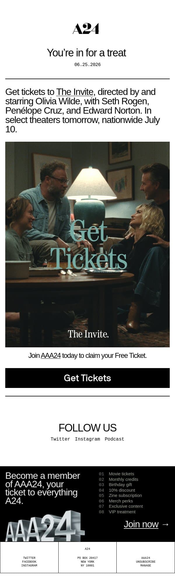 You're in for a treat email from A24 screenshot