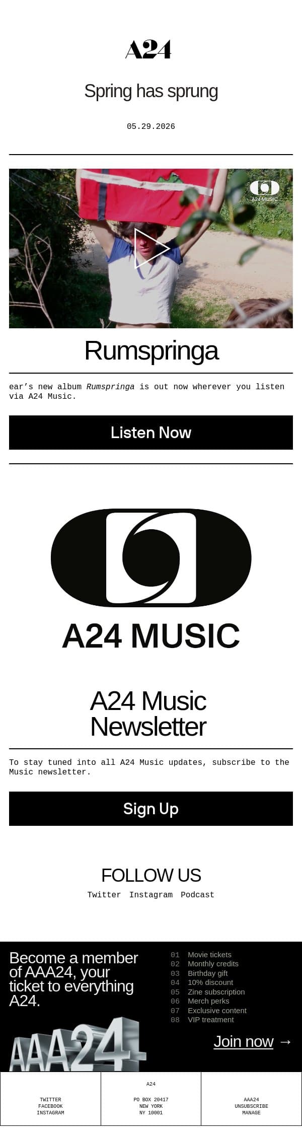 ear's Rumspringa from A24 Music email from A24 screenshot