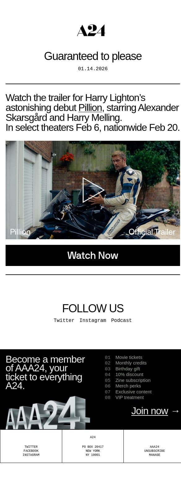 Guaranteed to please email from A24 screenshot