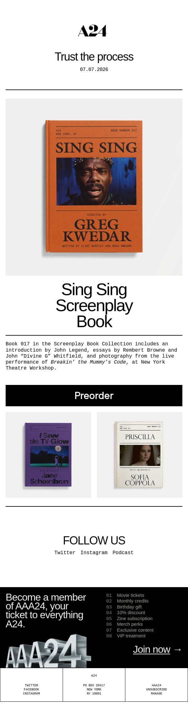 Trust the processs email from A24 screenshot
