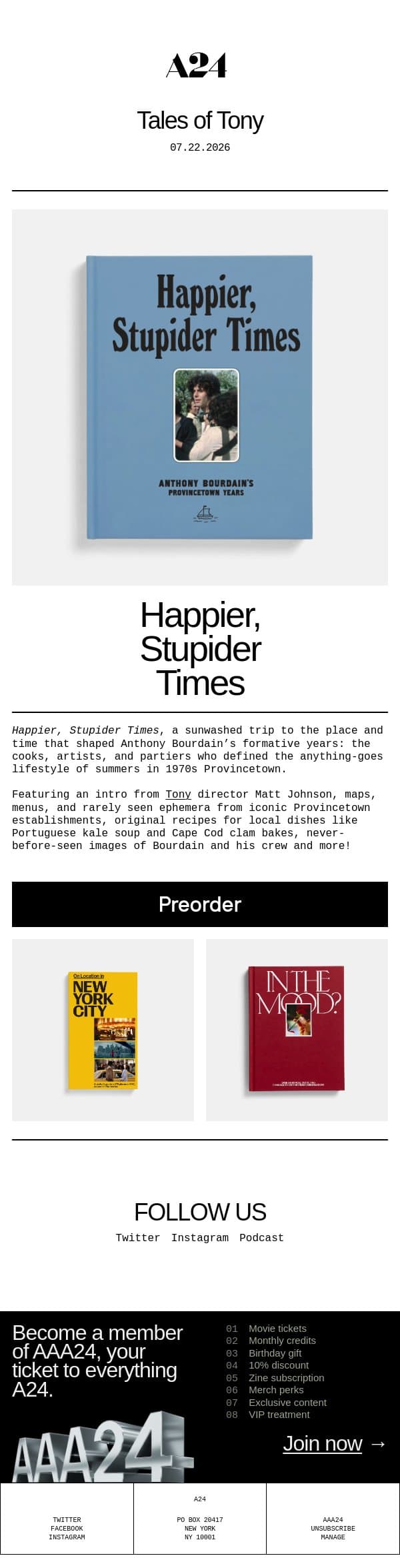 Happier, Stupider Times email from A24 screenshot