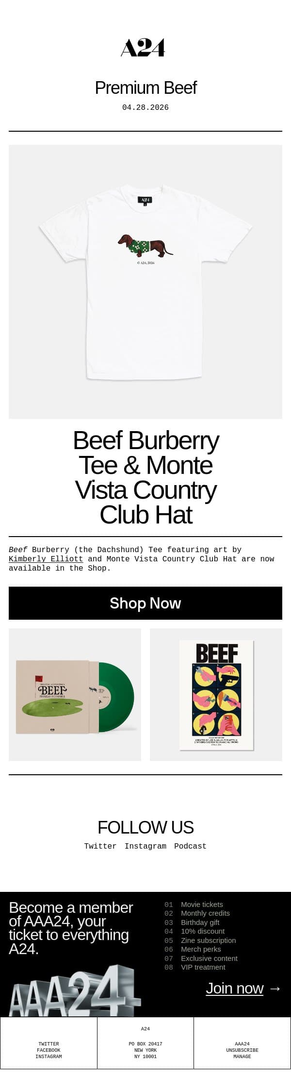 Premium Beef email from A24 screenshot
