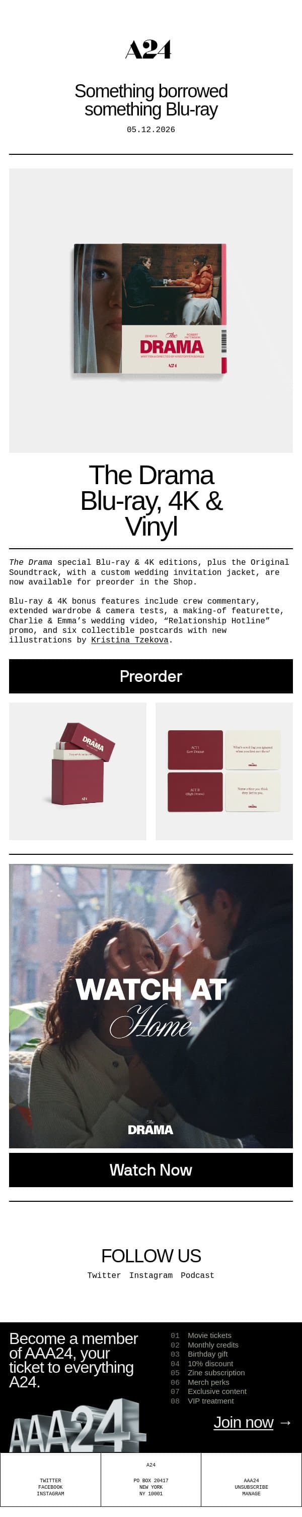 Something borrowed, something Blu-ray email from A24 screenshot