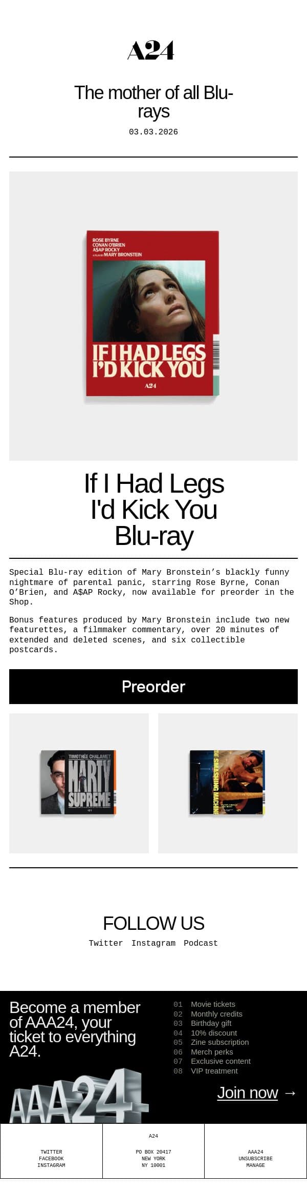 The mother of all Blu-rays email from A24 screenshot